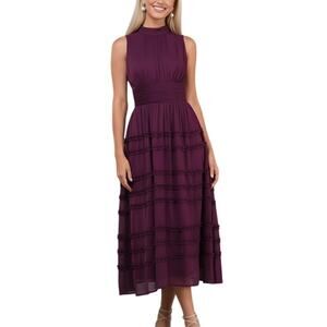 Lulus Happily Sweet Mock Neck Backless Midi Dress Purple Women XL NWT